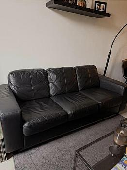 Black leather 3-seater sofa 