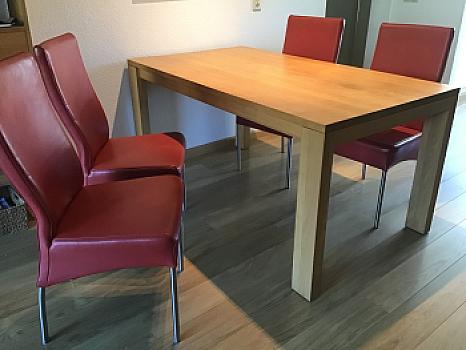 Dining set, light oak table and 4 leather chairs