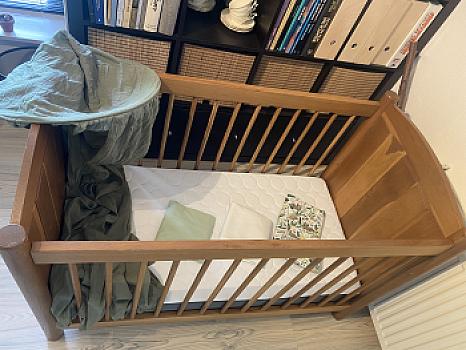 Crib + mattress + sheet + mattress cover