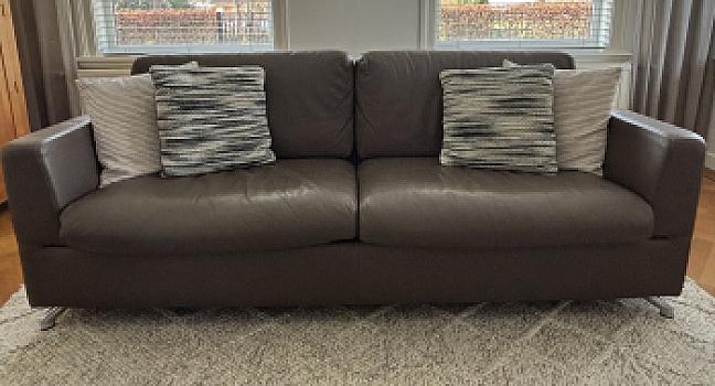 2-seater leather sofa, brown-grey